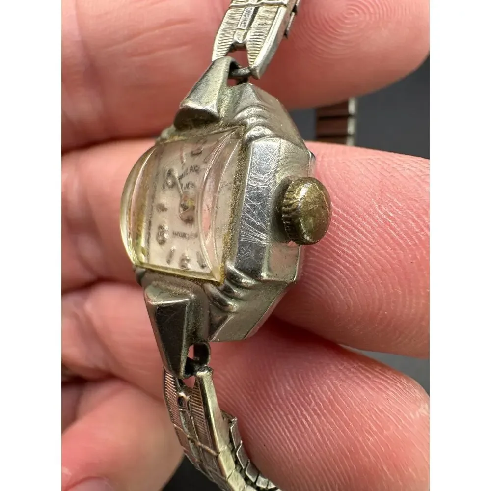 Vtg Paul Durelle Watch 17 Jewels Shock Resistant Silver Tone Square Dial